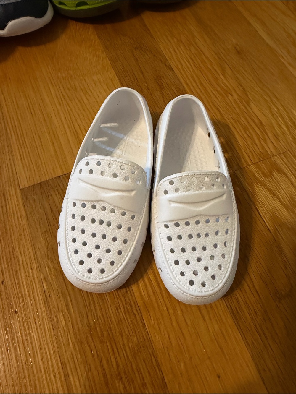Kids White Perforated Slip-On Moccasins - Comfortable Casual Shoes